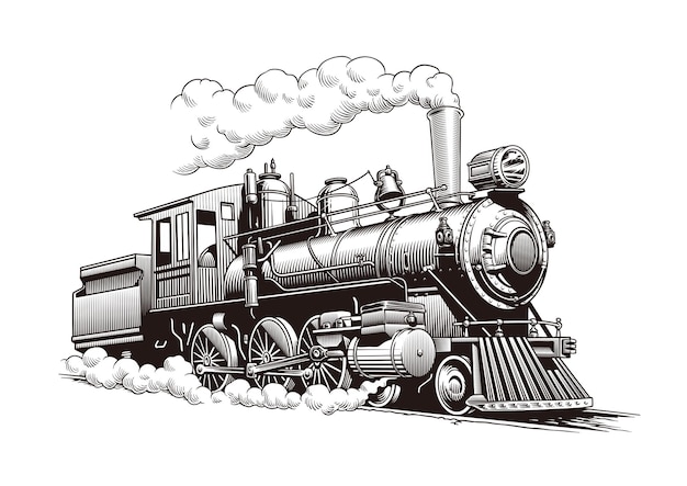 Vector vintage steam train locomotive engraving style vector illustration