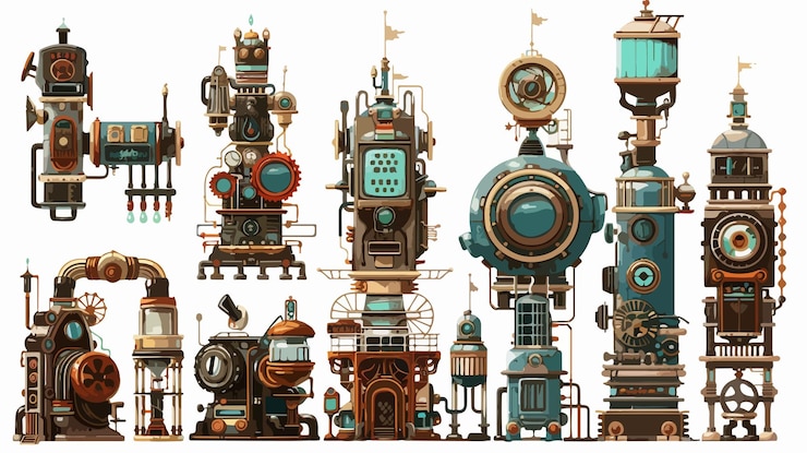 Вектор винтажная steampunk machine clipart изолированная векторная иллюстрация
