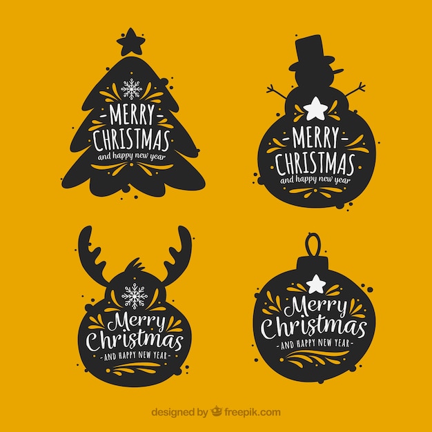 Vector vintage stickers set of christmas elements silhouettes