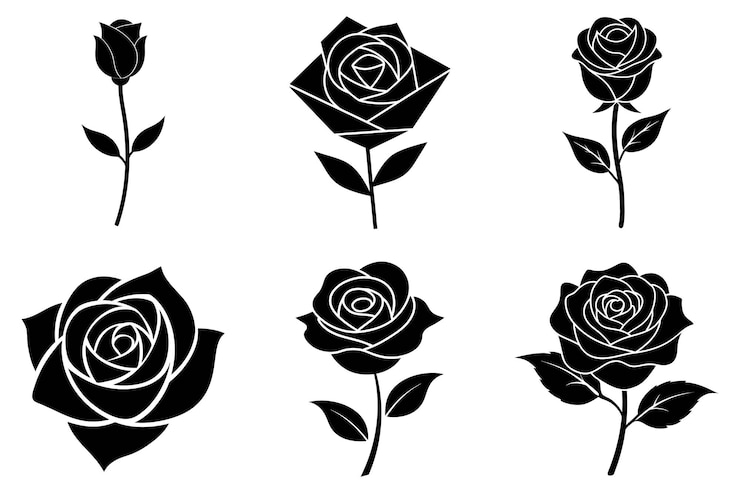 Vector vintage stijl roos silhouetten