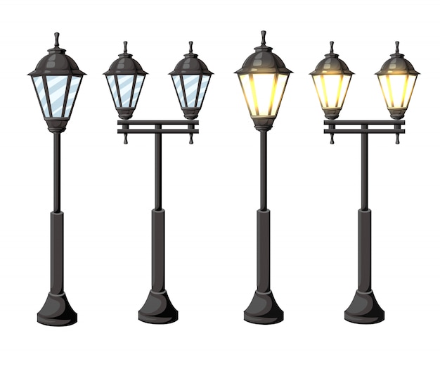 Vector vintage streetlights.  retro street lamp lights  on white background isolated on white background web site page and mobile app