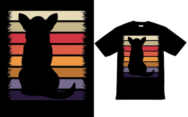 Вектор Винтажная полосатая футболка с изображением собаки на закате, дизайн eps-файла для футболки