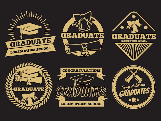 Vintage student graduate vector badges. graduation label set