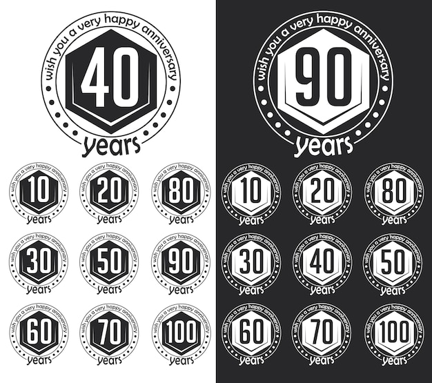 Vintage style anniversary sign collection. Anniversary cards design in hipster style.