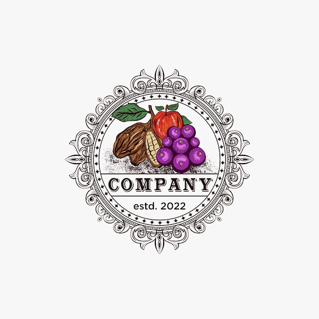 Vintage style apple and wine chocolate plantation logo