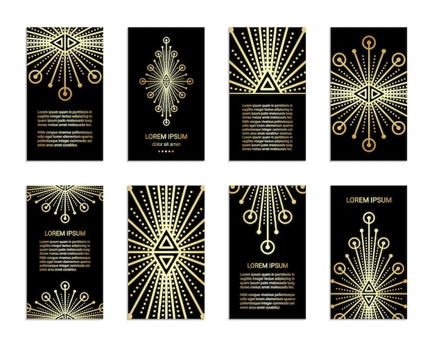 Vintage style black and gold flyer set inspired by sacred geometry