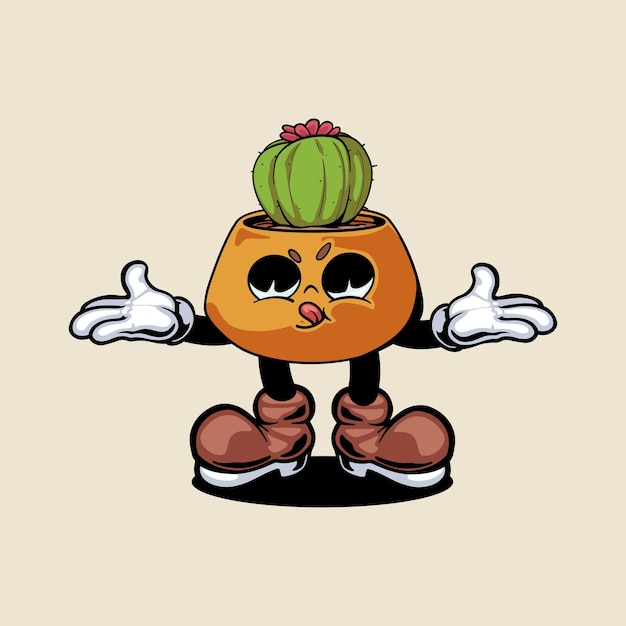 Vintage style cartoon character plant pot illustratie