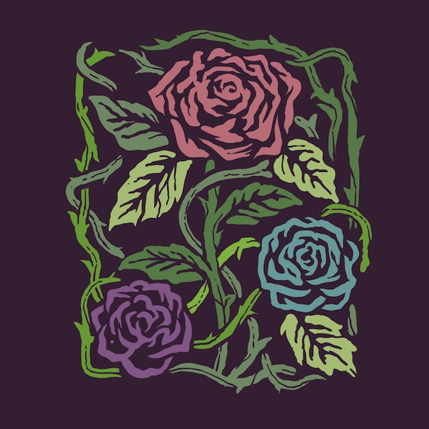 Backround dell'illustrazione del fiore delle rose di colori di stile dell'annata