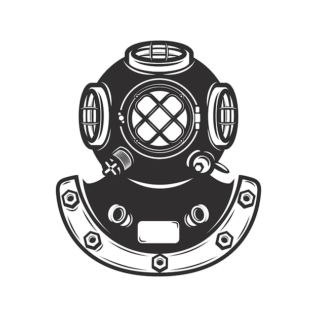 Vintage style diver helmet  on white background.  element for emblem, badge.  illustration.