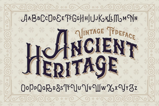 Vintage style font set with classic ornament