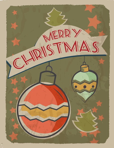 Vector vintage style greeting card merry christmas editable grunge effects can be easily removed for a brand new clean sign