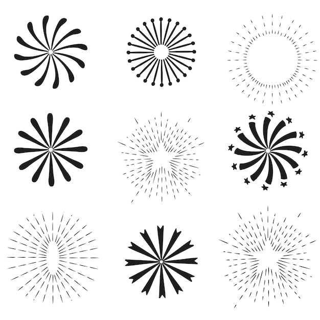 Vintage style of the image light rays of burst Collection of trendy hand drawn retro sunburst bur
