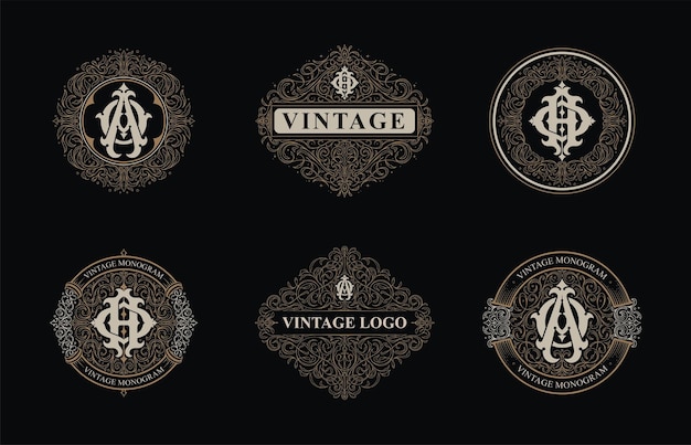 Vector vintage style monogram with initial ao or oa template set design for invitation branding element