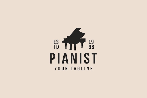 Illustrazione dell'icona vettoriale del logo del pianoforte in stile vintage