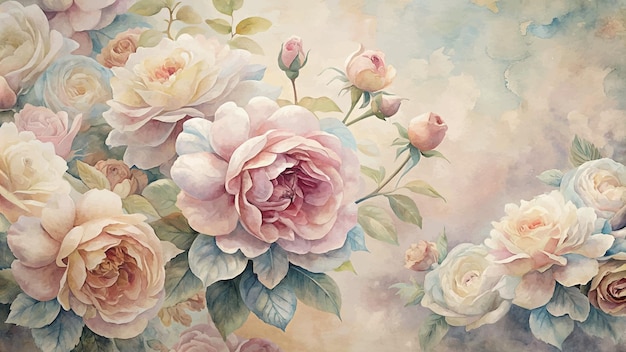 Vintage style rose flower watercolor background