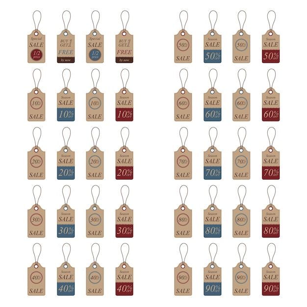 Vintage Style Sale Tags Big set of labels with discounts vector