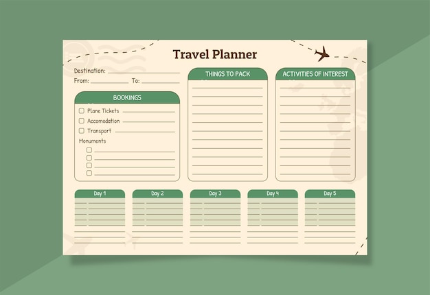 Vector vintage style travel planner template