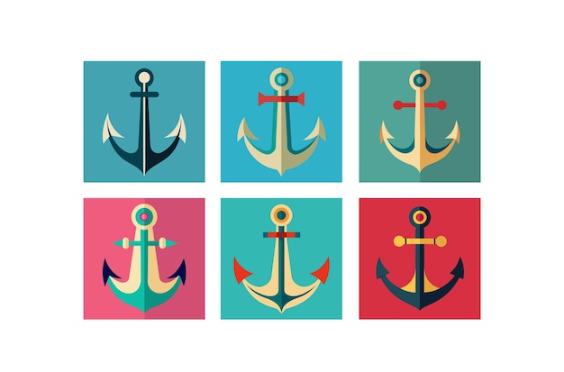 Vintage Style Vector Anchor Logo Set