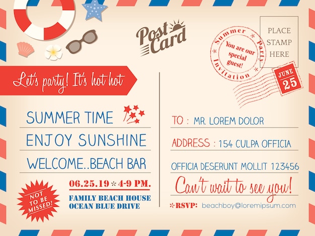 Vector vintage summer holiday postcard background