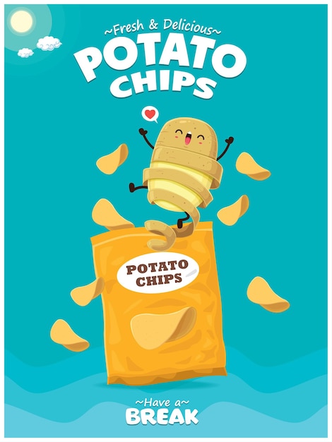 Vintage Summer poster with potato potato chips character