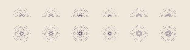 Винтажный набор иконок солнечного луча Коллекция ретро солнечных лучей Векторная графика