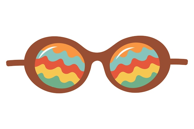 Vintage sunglasses with rainbow waves Groovy retro fashion cartoon style