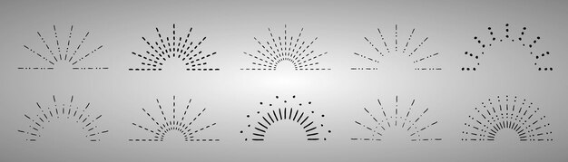 Винтажная коллекция восхода солнца Sunburst set Векторные световые лучи элементы Фейерверк звезды взрыва