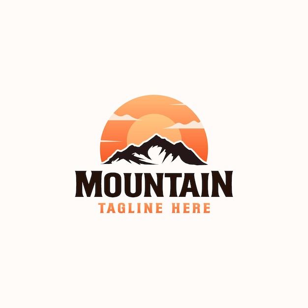 Vintage Sunrise Mountain Pine Tree groenblijvende boom voor buiten avontuur Logo ontwerpsjabloon