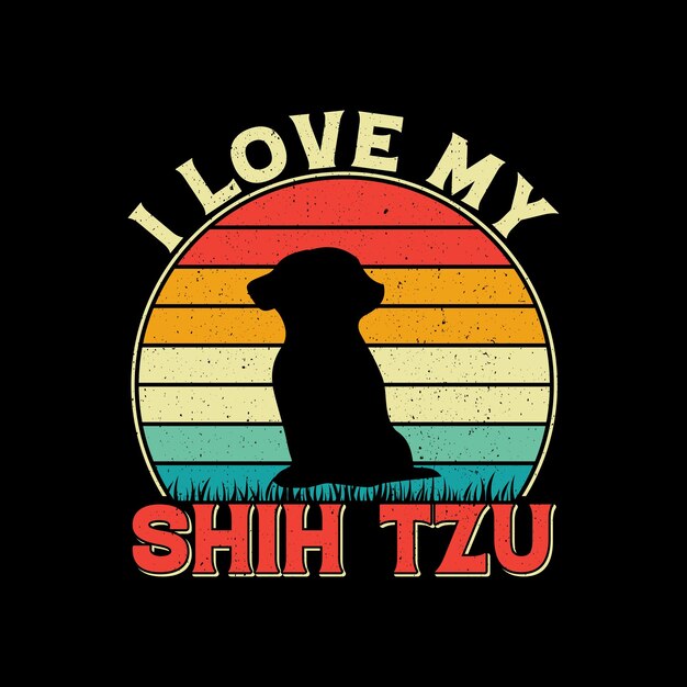 Vintage, tramonto, i love my shih tzu t-shirt design