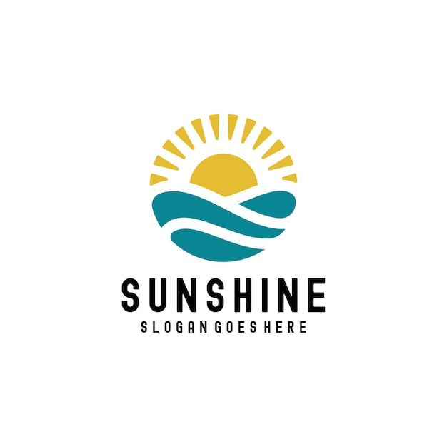 Vintage Sunshine Zonsondergang Oceaan Golven Symbool Logo Ontwerp