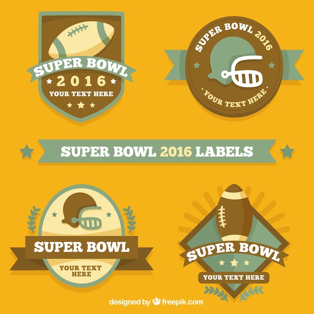 Etichette d'epoca super bowl nel design piatto