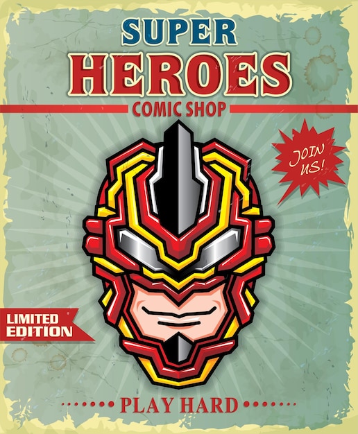 Vector vintage super hero comic shop poster design