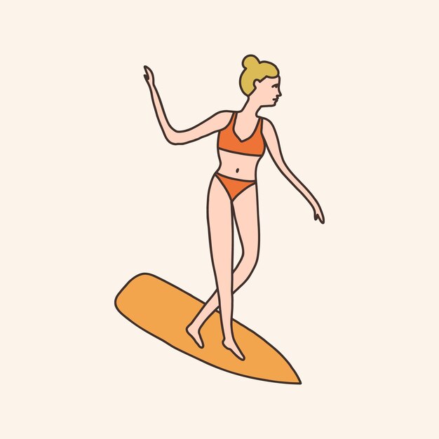 Vector vintage surf girl op een surfplank