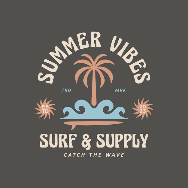 Vector vintage surf logo design template for surf club surf shop surf merch