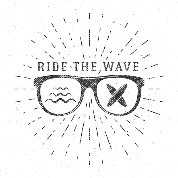 Vintage surfing graphics and poster for web design or print. surfer glasses emblem, summer beach logo design. surf badge. surfboard seal, element summer boarding. ride the wave  hipster insignia