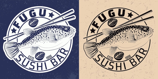 Vintage sushi bar logo or emblem design