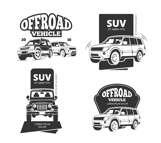 Vintage suv car vector badges