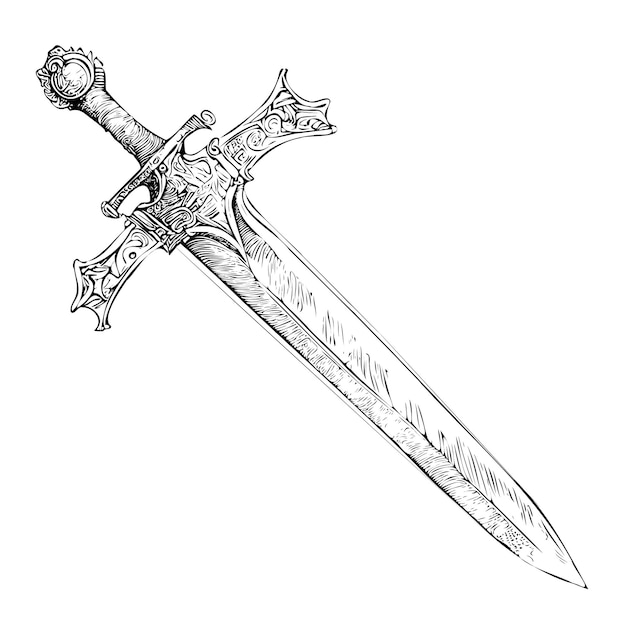 Vector vintage sword sketch hand drawn vector illustration.