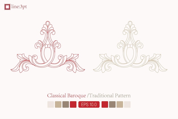 Vintage symmetrical baroque pattern Vector lineart Victorian Art Deco