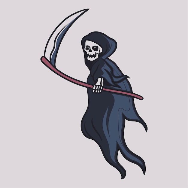 Vector vintage t shirt design grim reaper brandishing his ax illustration