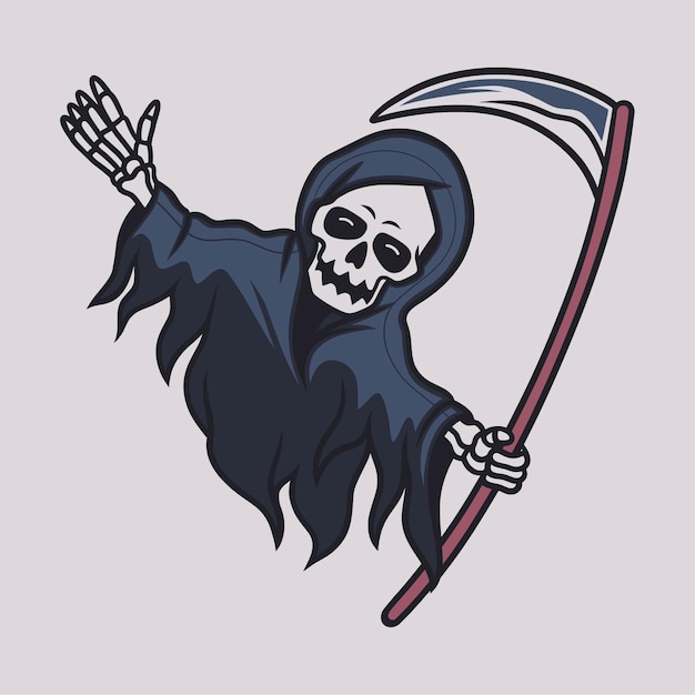 Vector vintage t shirt design grim reaper happy illustration