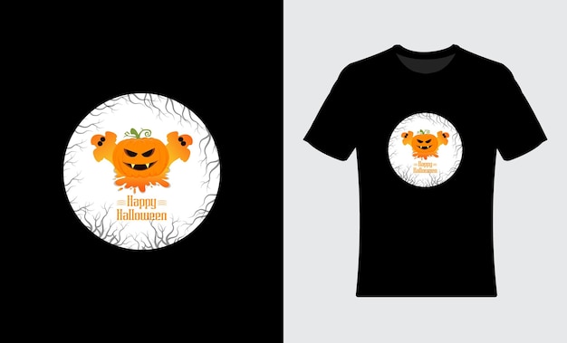 Vintage t shirt design of pumpkin, bats, dead tree and scary night design 33