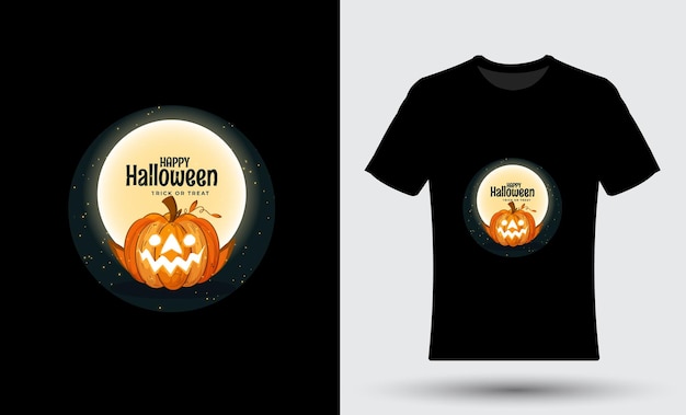 Vintage t shirt design of pumpkin, witch, grave, moon and scary night design 07