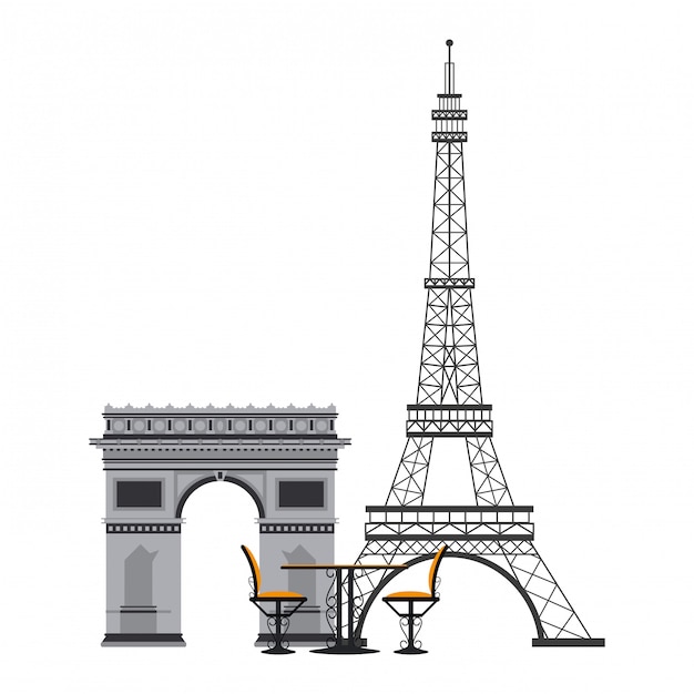 Vintage table and chair on eiffel tower