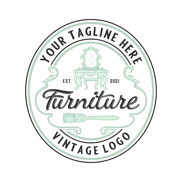 Design del logo di mobili da tavolo vintage. tavolo circolare emblema vintage. per mobili, carpenteria e fi