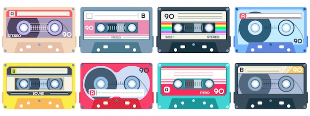 Vintage tapecassette. retro mixtape, popsongs uit de jaren 80, tapes en stereo muziekcassettes