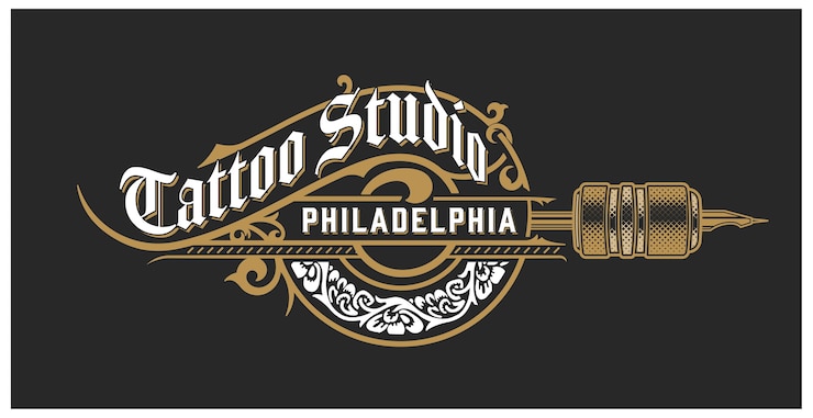 Vector vintage tattoo logo sjabloon met florale elementen
