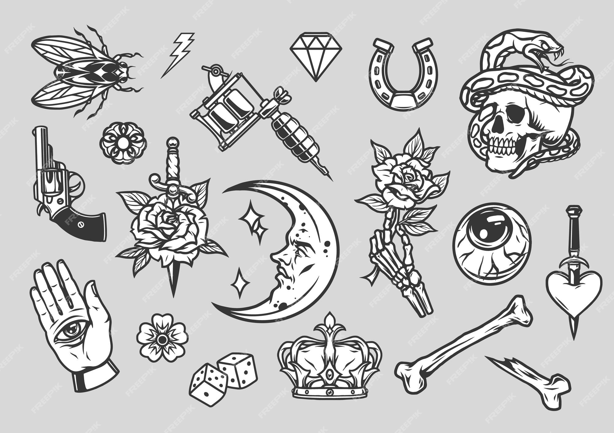 Một sự kết hợp cổ điển của các hình xăm tuyệt vời! Vintage tattoos composition mang đến cho bạn một cảm giác quay trở về thời kỳ đẹp nhất của văn hóa xăm mình. Hãy cùng nhìn vào bức hình này để tìm kiếm những chi tiết tinh tế và gợi nhắc về những năm tháng đầu tiên của xăm mình trên thế giới.