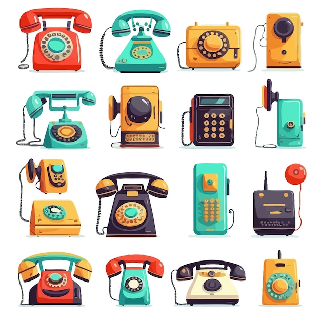 Vintage telefoons en moderne mobiele telefoons set geïsoleerd op achtergrond vectorillustratie