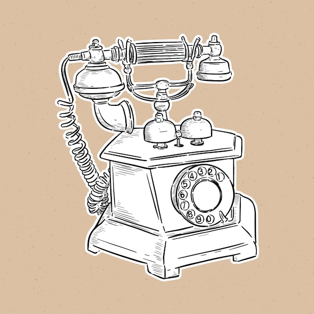 Vintage telephone, hand draw sketch .